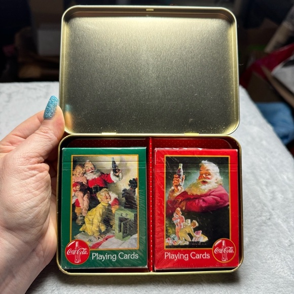 COCA COLA Santa Claus Double Deck Playing Cards in Tin Box 1996 Limited Edition - Picture 1 of 12